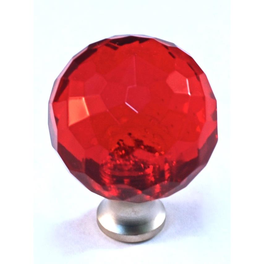 Cal Crystal M30 RED Crystal Excel ROUND KNOB in Satin Nickel